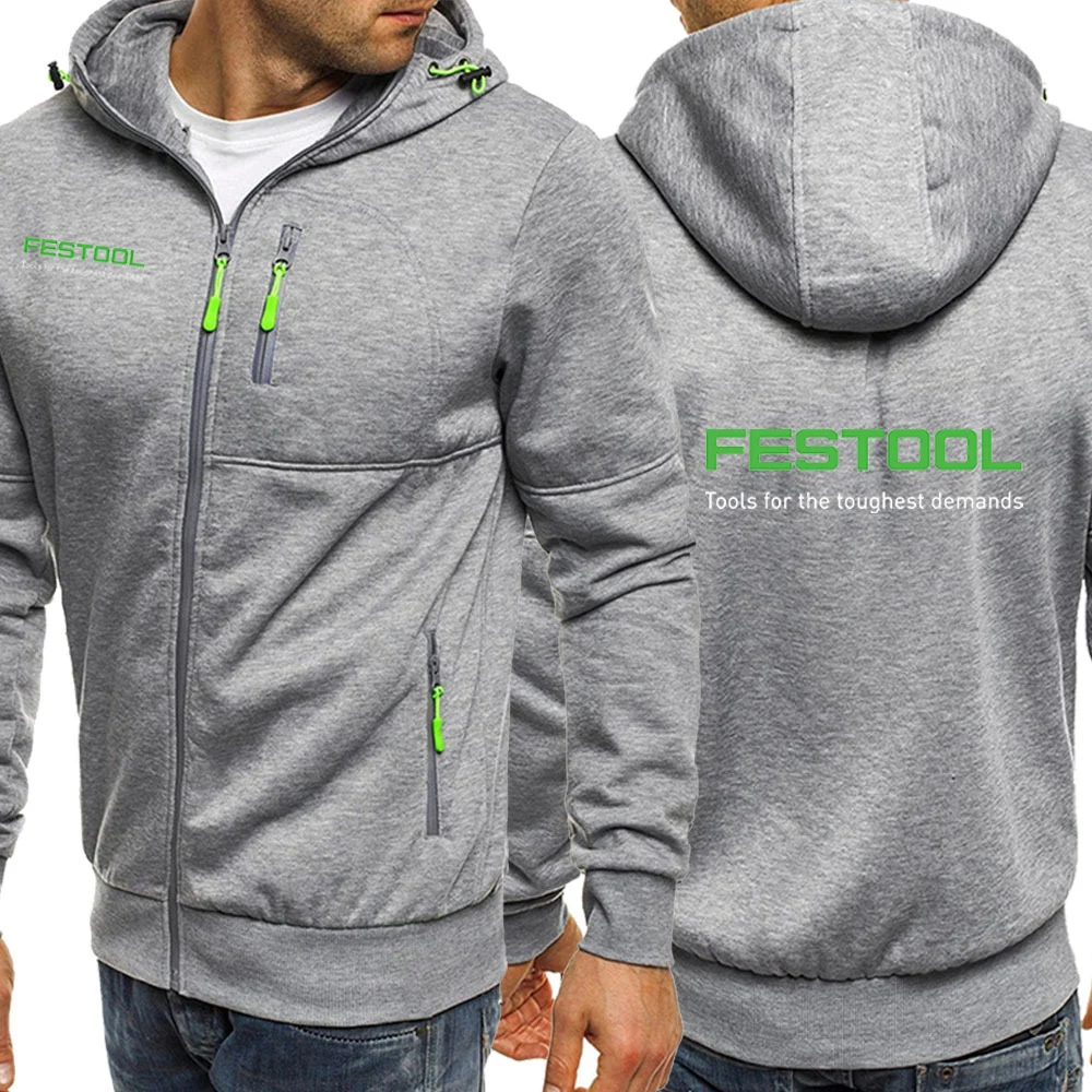 Festool 2023 Men New Spring and Autumn Zip Hoodies Casual Sweatshirts Cotton Sport Long-Sleeved Cardigan Coat Hooded Top