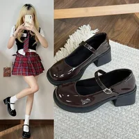 Retro Red Mary Jane Shoes Women Versatile Thick Bottom Small Leather French Style Round Head Buckle Single Shoes Versatile 2025 2