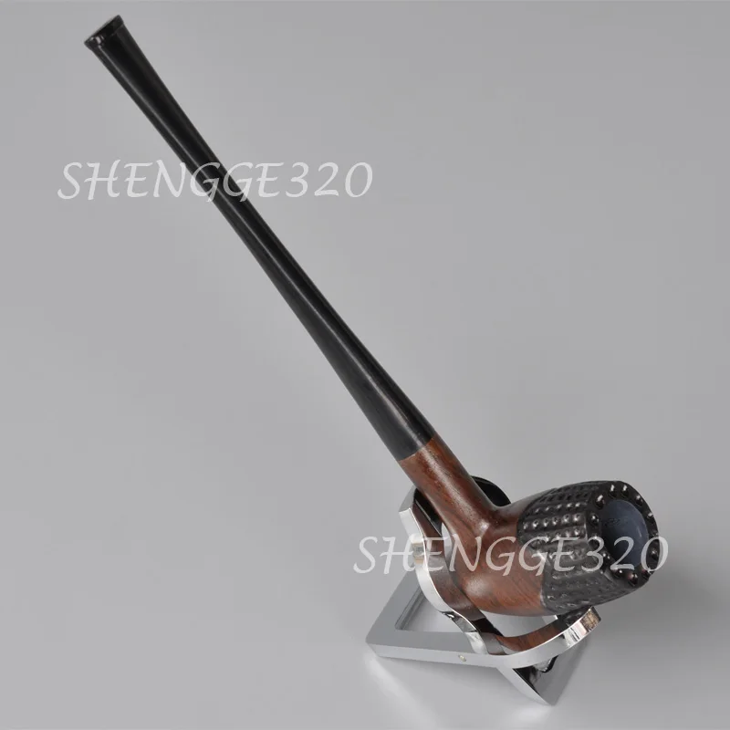Ebony Wooden Tobacco Pipe Tomahawk Churchwarden Carved Surface Straight Stem 3