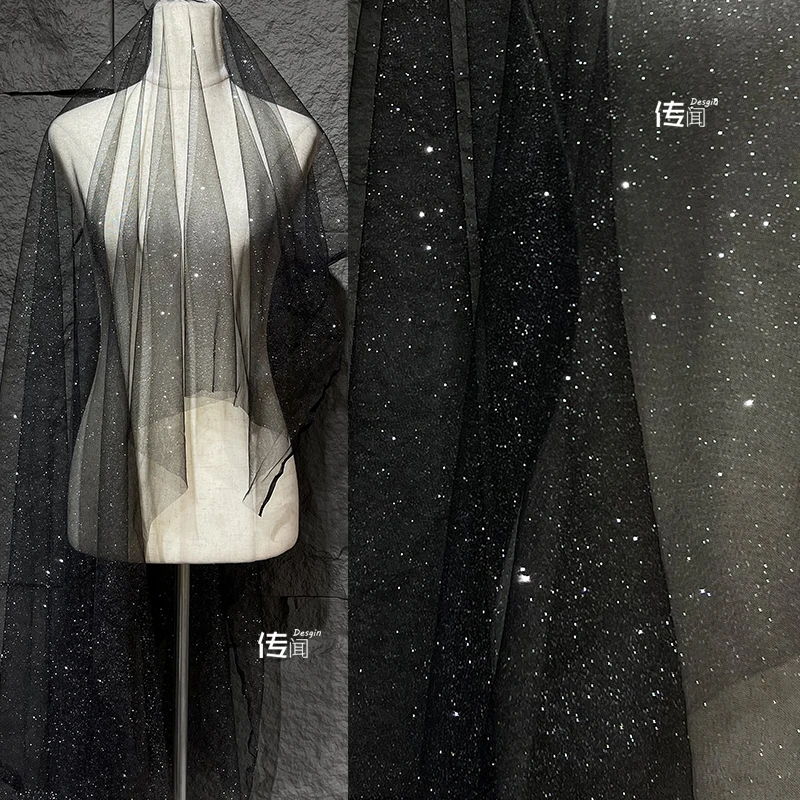 Black Starry Sky Glitter Fairy Veil Designer Veil Costume Fai Da Te Vedere Attraverso L'Abito Da Sposa Che Timbra Gli Sfondi Decorativi