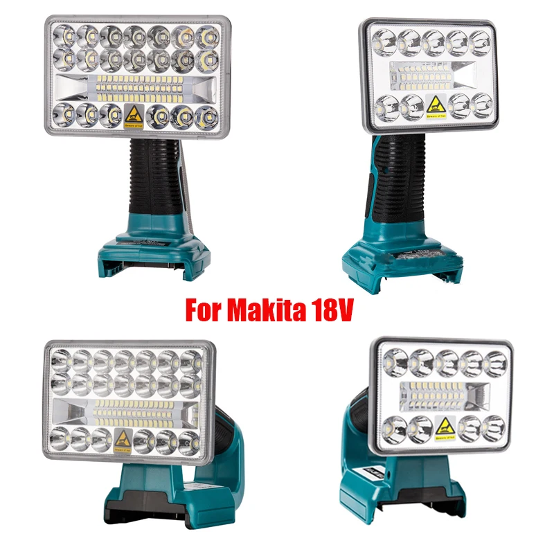 

Newest 18V LED Flashlight Indoor Outdoors Spotlight Work Light for Makita BL1430 BL1830 Lithium Battery USB Outdoor Lighting