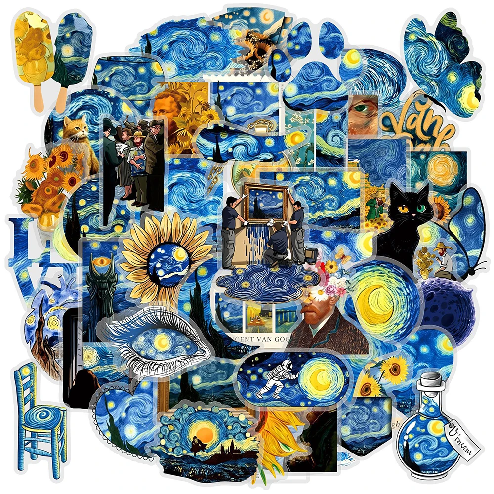 Van Gogh Sunflower & Starry Sky Waterproof Art Stickers Set - Artsy Aesthetic Decoration Decals (10/30/50pcs)