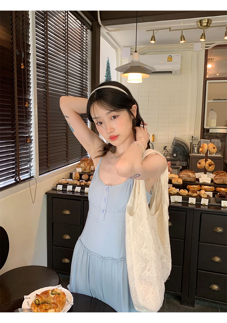 French Elegant Dresses for Women Solid Spaghetti Strap Summer New Ruffles A-line Casual Korean Chic Midi Vestidos Mujer