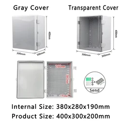 Outdoor Waterproof IP67 ABS Plastic Junction Box with Secure Buckle - Grey Cover (400x300x200mm)