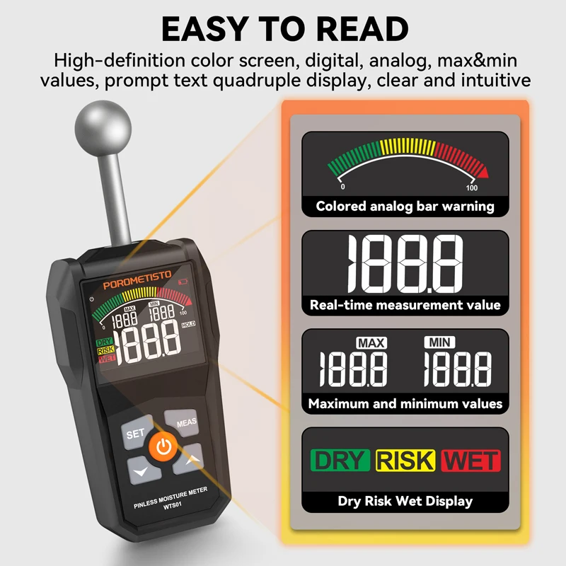 Digital Moisture Meter Non-contact Timber Damp Detector Wall Water Tester Handheld Humidity Meter LCD Screen Humidity Tester