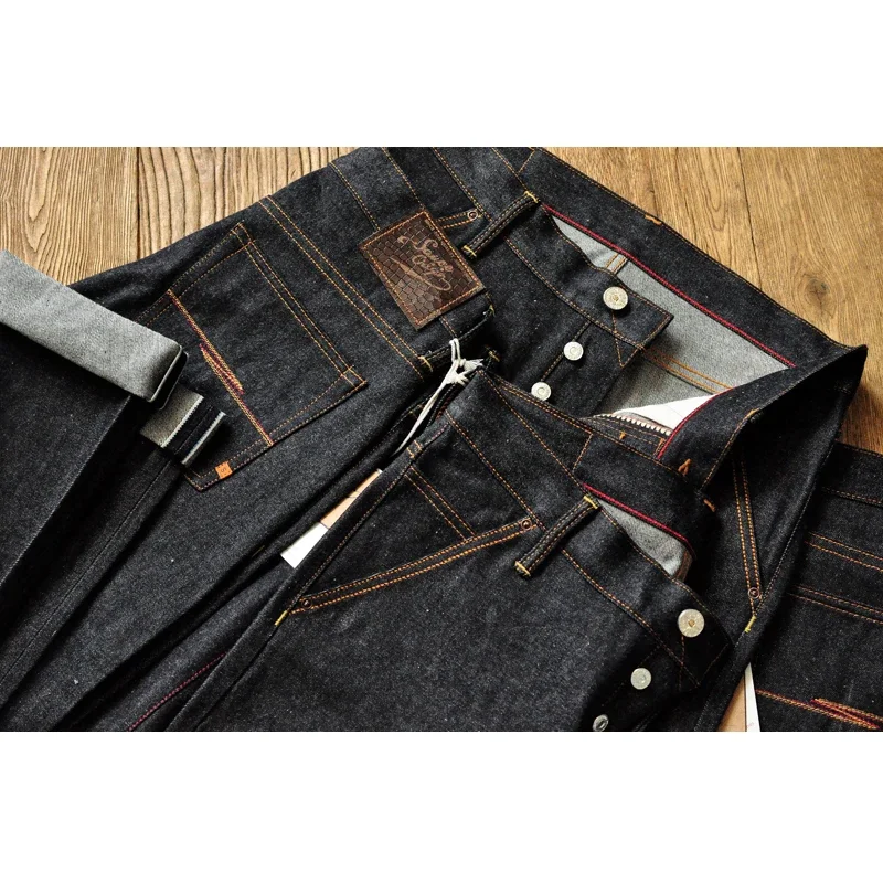 SAUCE ORIGIN Mens Jeans Boxing Selvedge Denim Jeans Color Cotton Jeans for Men Silver Buttons Taper Fit  12.5 Oz 3