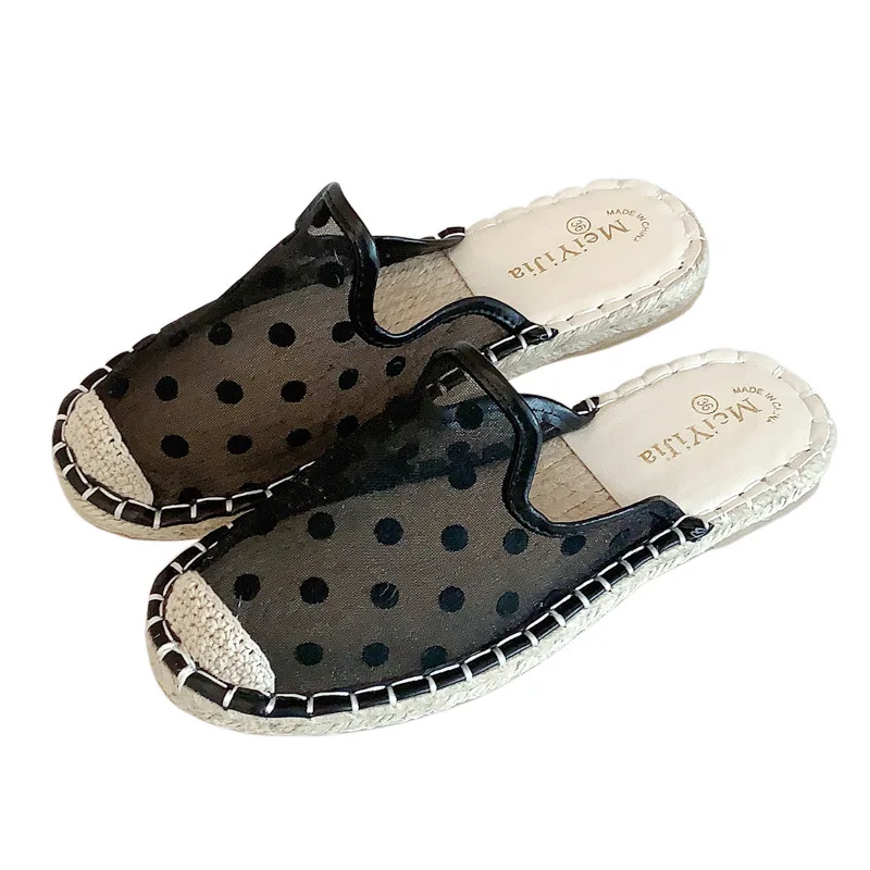 summer breathable polka dot espadrilles women round toe air-mesh slip on loafers slides mules female cozy fisherman moccasins 5