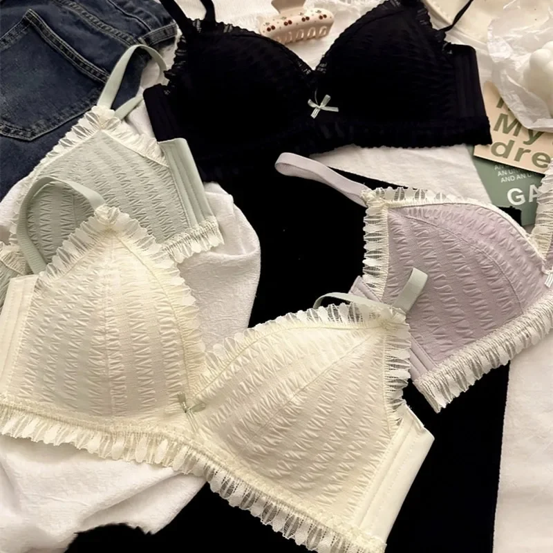 

The New Underwear Women Small Chest Gathering Sexy Lace Without Underwire Pure Girly Style Bra Cover Beauty Back Comfort