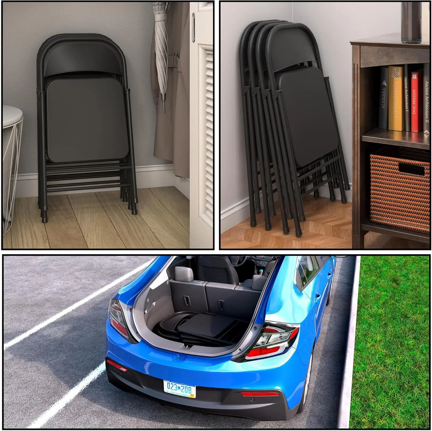 NEW SmartFold All-Steel Folding Chair, 4-Pack, Black USA