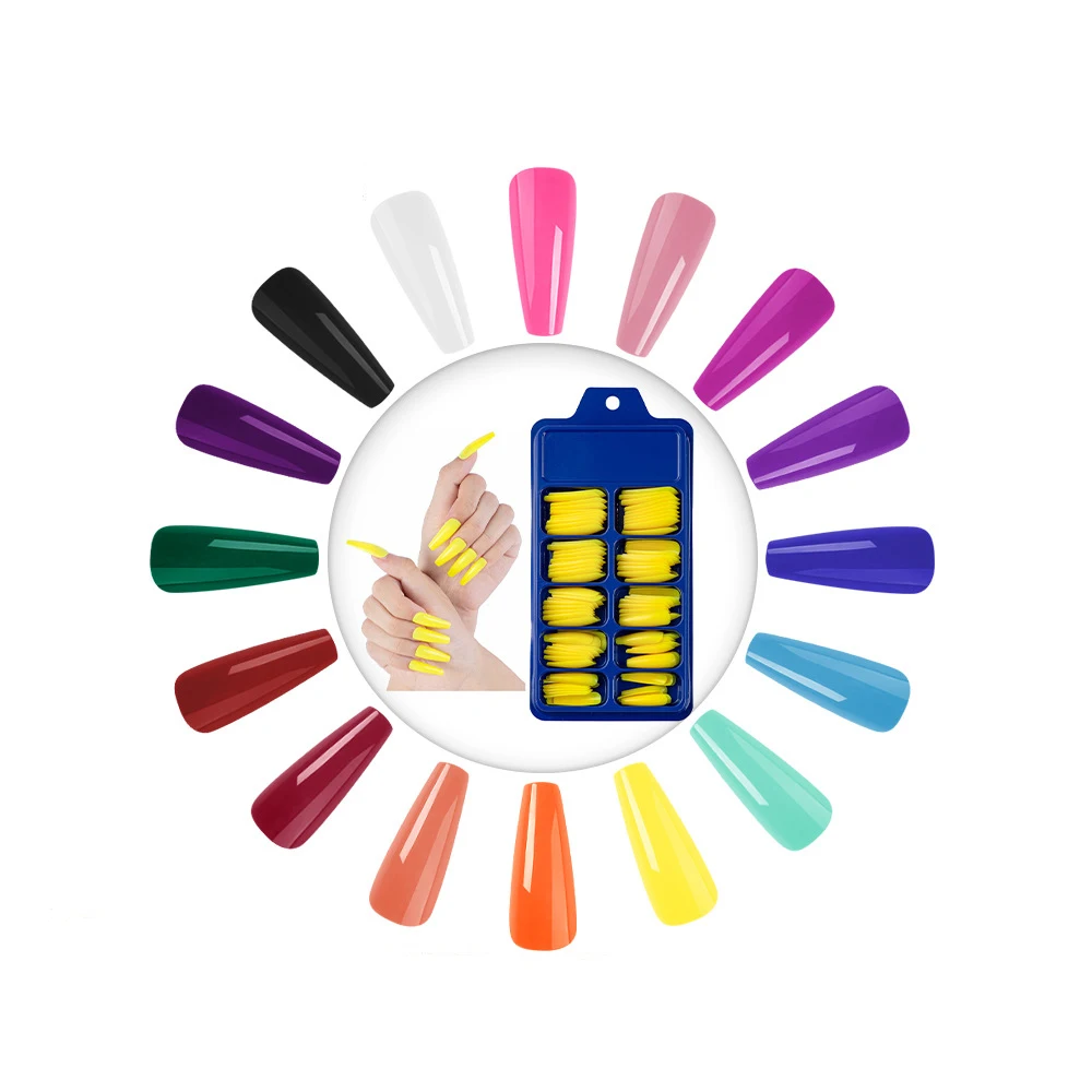 Fake Nails 20/100Pcs Candy Color False Nail Extension Forms French Acrylic Full Cover Solid Color Pointed Sets Tools