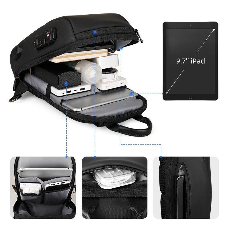 Water Repellent Men Crossbody Bag with USB Charging Port