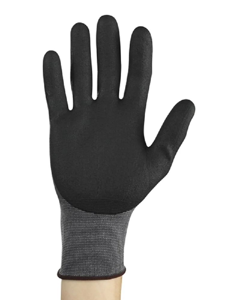 Ansell HYFLEX&reg; 11-840(1 pair) Black Fotix wear-resistant foam nitrile palm coating black nylon lining anti contact heat level 1 work gloves,nitrile gloves,protective gloves