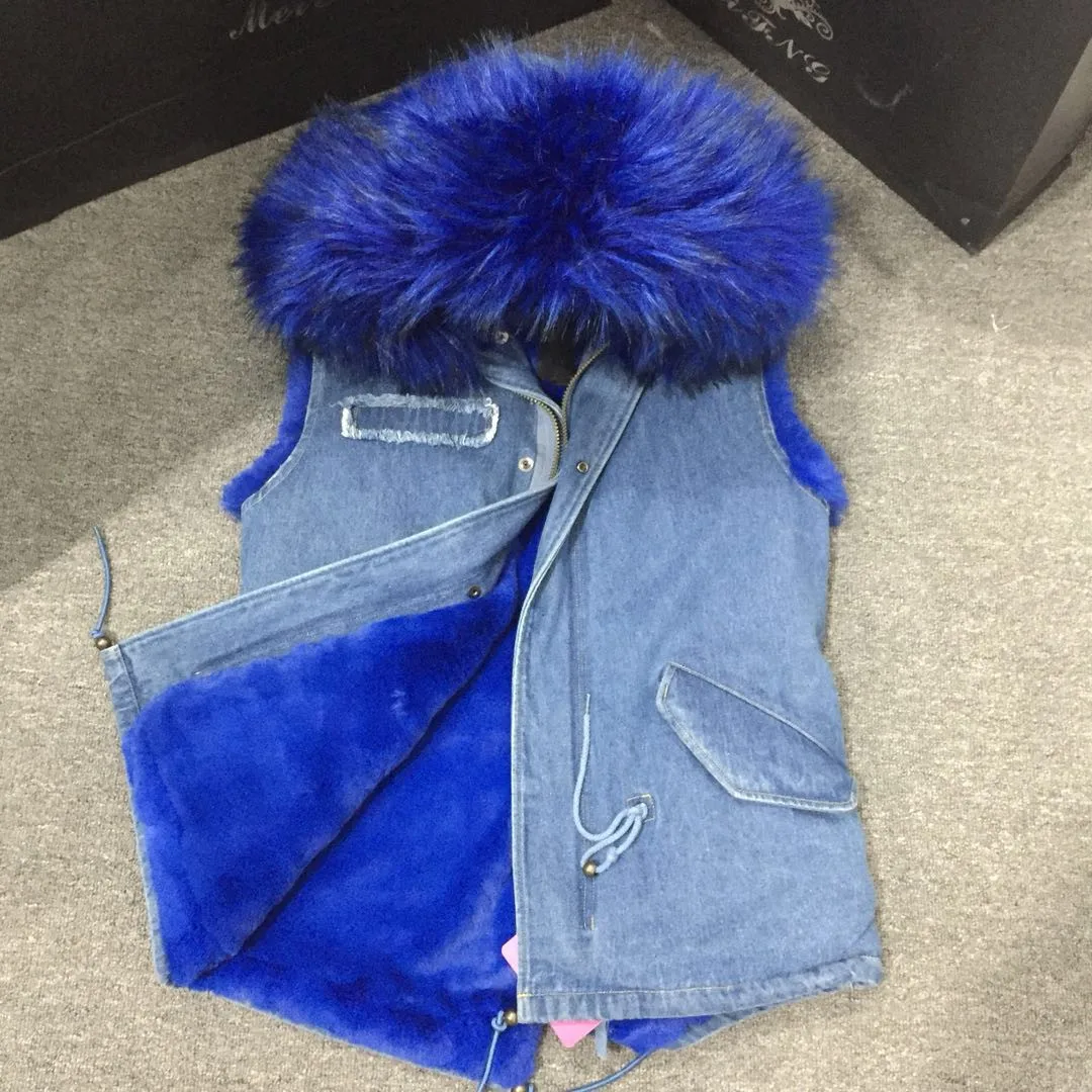 

Джинсовая ткань, синий короткий жилет, модное мужское приталенное пальто без рукавов, синий жилет с подкладкой из искусственного меха на зиму