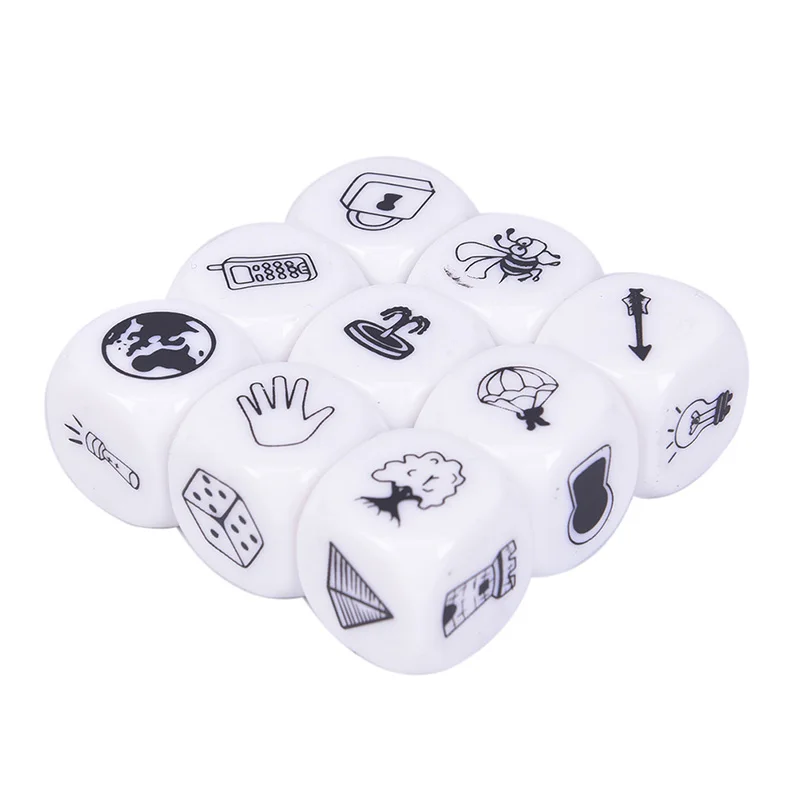 9Pcs Story Dice Puzzle Board Game Telling Story Book Family/Party/Friends Parents with Children Funny English Game funny fast action whacking hammer board game family party friends children toy