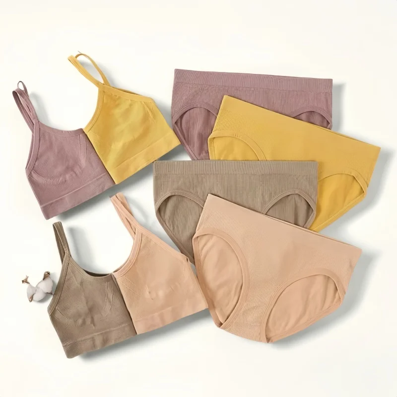 Women Lingerie Set Seamless Bra And Panties Set Sports Crop Top High Waist Briefs Sexy Low Back Bralette Fitness Underwear Set