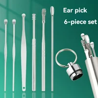 6pcs Stainless Steel Ear Wax Removal Tool Set Spiral Rotating EarPicking Spoon Ear Picker Spoon For Cleaning Collecting Ear Wax 1