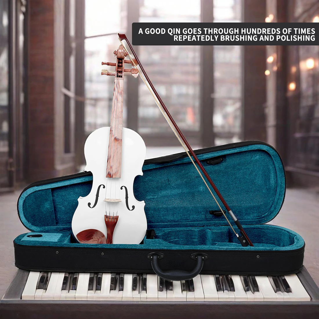 AV-102 4/4 Größe Violine Kunststoffzubehör Popularisieren Violine Weißes Marmormuster für Anfänger Erwachsene Kinder Handgefertigte Violine – Detail 5