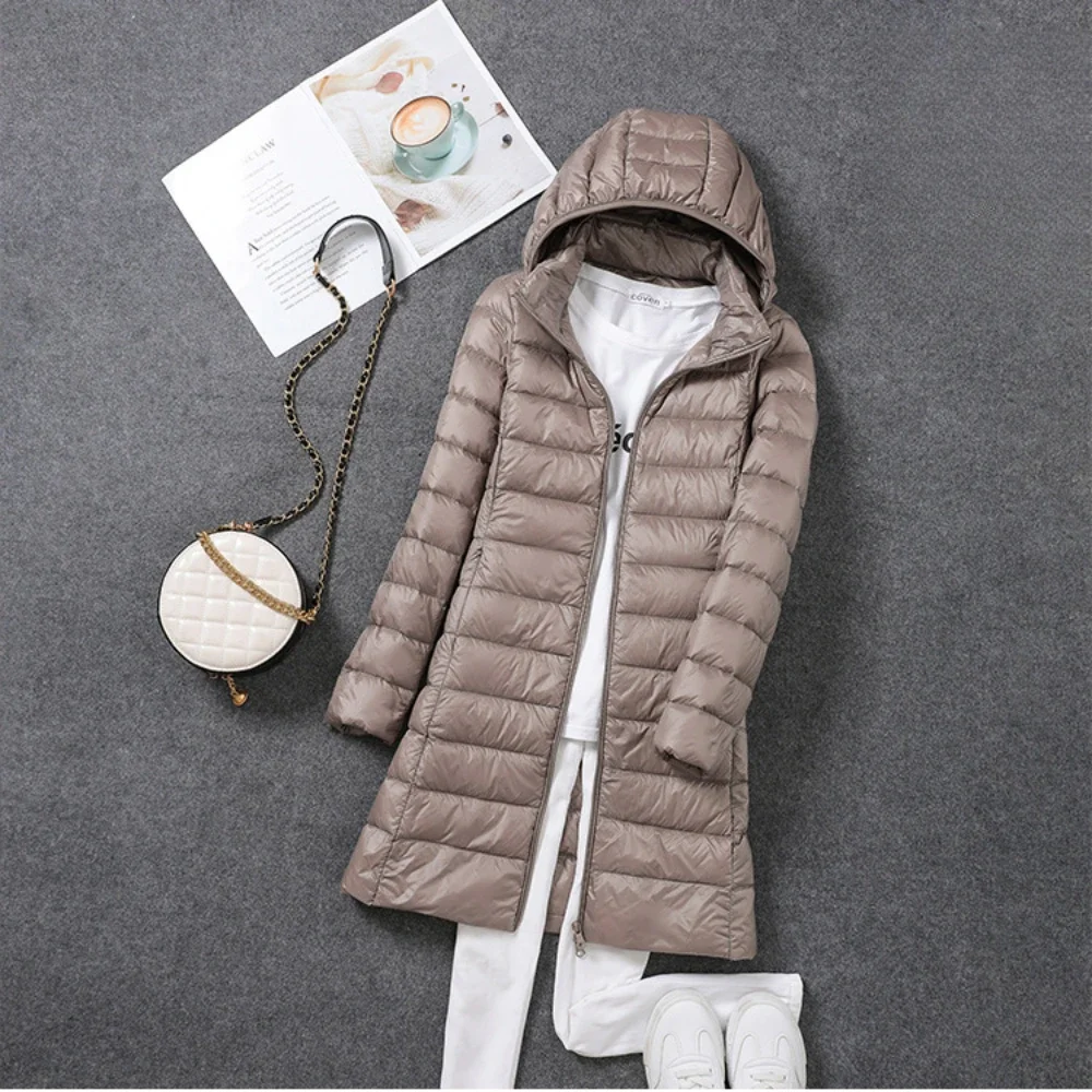2023 Winter Women's Long Down Coat Ultra Light 90% White Duck Down Jacket Detachable Hooded Windproof Warm Long Puffer Jackets
