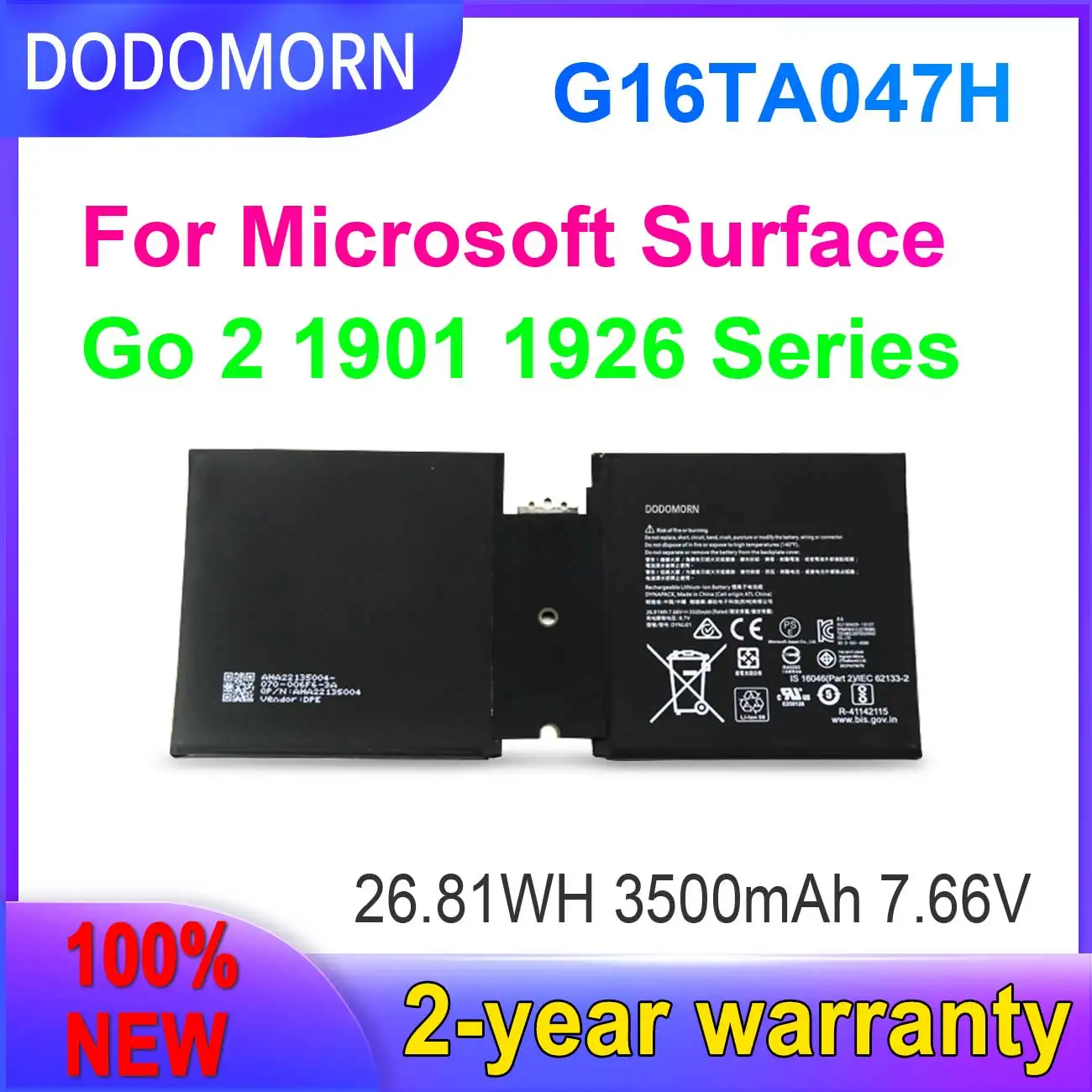 

DODOMORN New G16TA047H Battery For Microsoft Surface go 2 1901 1926 Series G16TA047H 7.6V 3500mAh Fast delivery