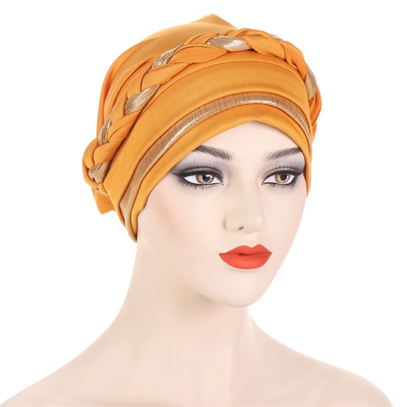 

Islamic headscarf hat bandage front headscarf Muslim women weave headscarf women elastic hair cover Indian hat