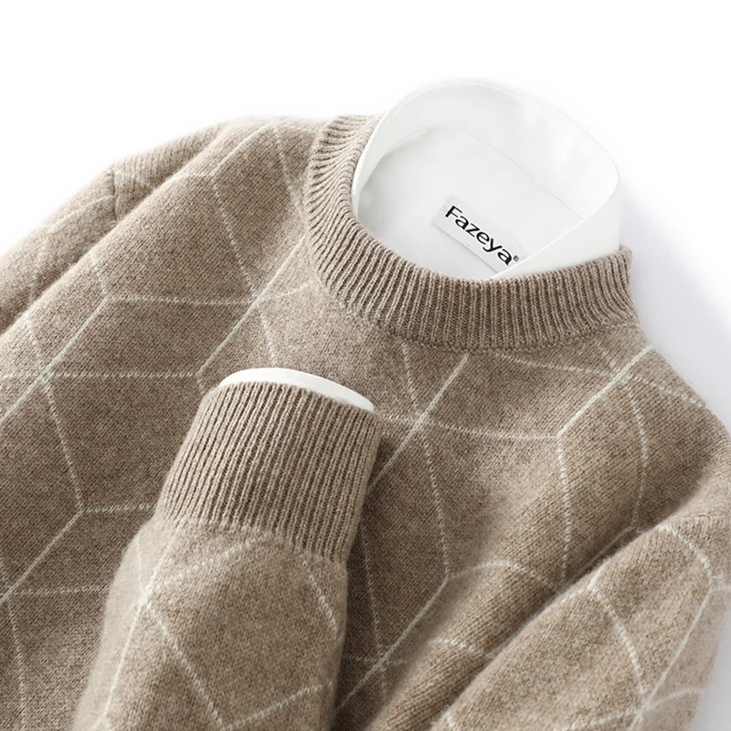 Autumn and Winter Pullover Men's O-Neck Sweater Casual Knitting Full Sleeve Fashion Versatile New Men's 100% Pure Wool Sweater 3