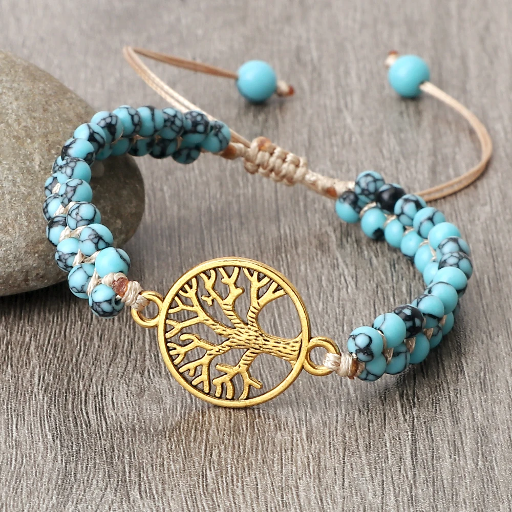 Tree of Life Beaded Bracelet Natural Stone Mala Beads Handmade Braided ...