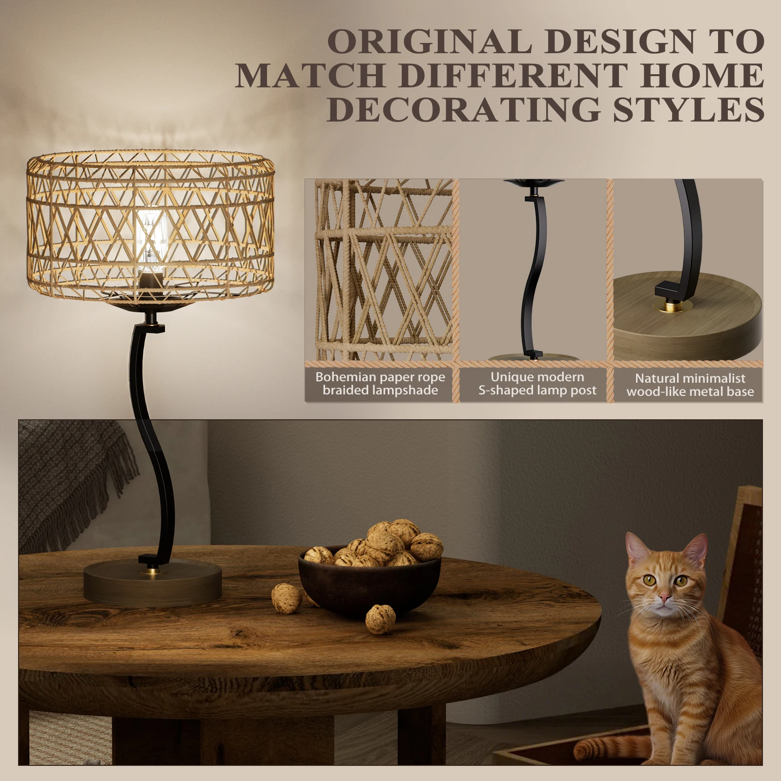 23 Inch Dimmable Bohemian Table Lamp with USB Ports