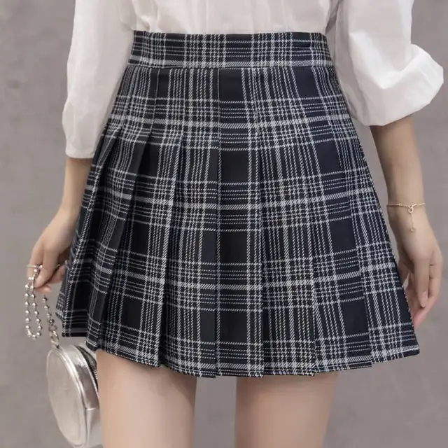 2022 Women's Skirt Shorts High Waist A-line Student Plaid Pleated Skirts for Women Clothes Dance Mini Girls Skirts Kawaii Faldas blue