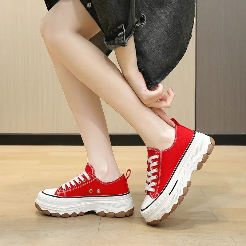 New Fashion Women Spring and Summer Korean Style Increased Thick Bottom Canvas Shoes Classic Canvas Shoes