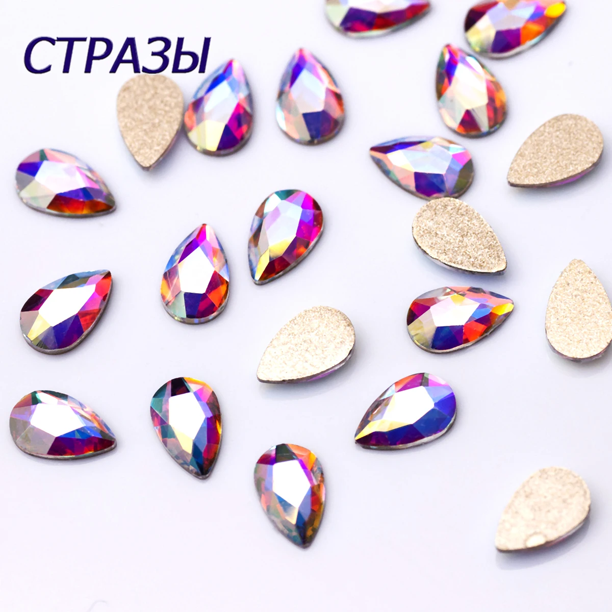 

100pcs Strass DIY Manicure Nail Art Rhinestones Drop Flat Shape Colorful Adhesive Glass Crystals For 3D Nail Art Decorations