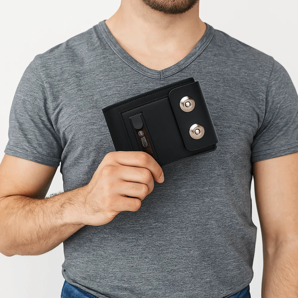 Portafoglio da Uomo in Pelle PU Portatile, Antifurto con Chiusura Magnetica, Porta Carte di Credito di Grande Capacità con Cerniera, Regalo - immagine 3