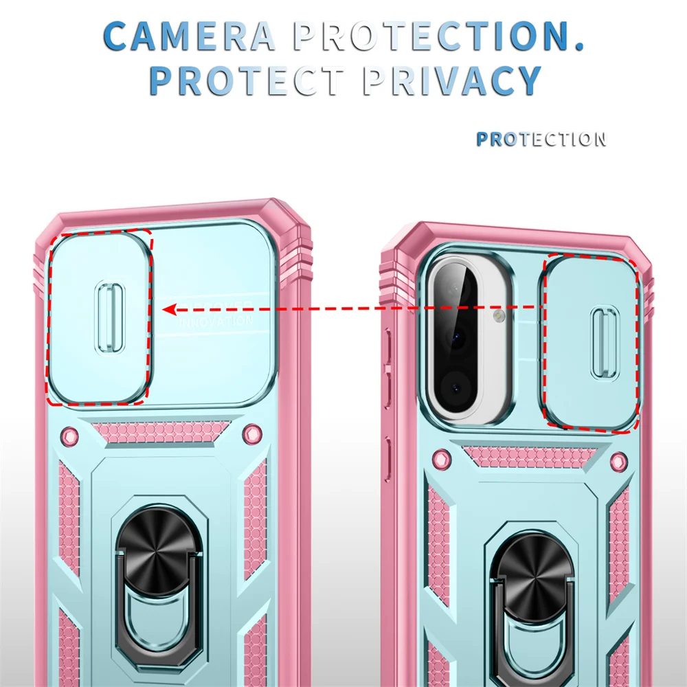 360° Rotating Ring Holder Phone Case with Slide Camera Protection and Kickstand Functionality