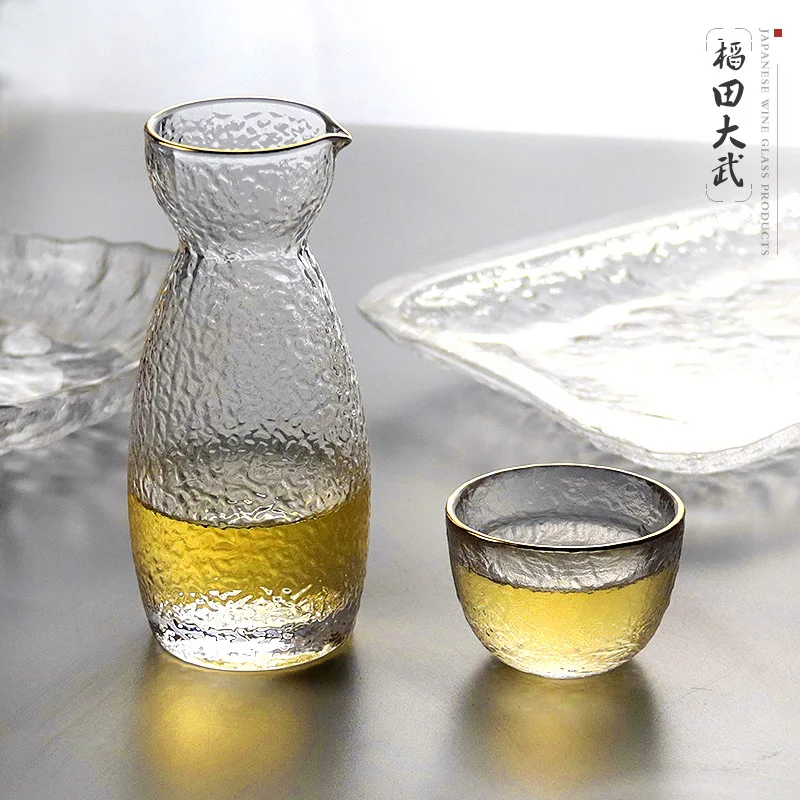 1 Set Glass Flagon Jug Cork Wine Set Cold Sake Glass Glasses
