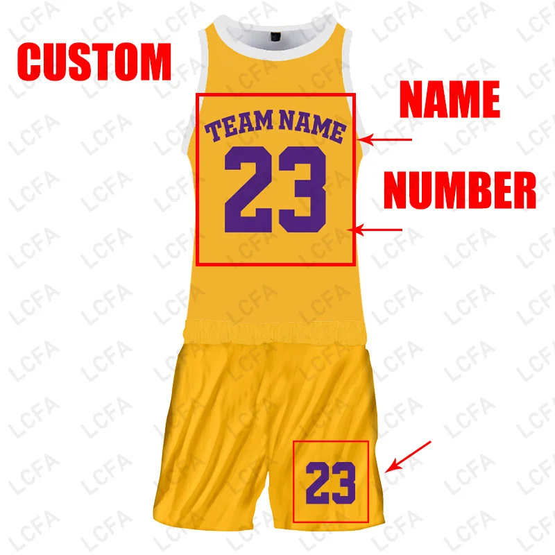 LCFA Brand Custom Academy Basketball Jersey Black Yellow Color Number Name  Sport Mens Vest College Jersey Team Game Shorts Suit