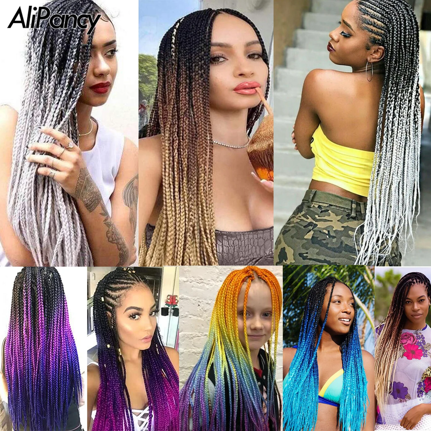 Box Braid Crochet Hair 24 polegadas Sintético Colorido Box