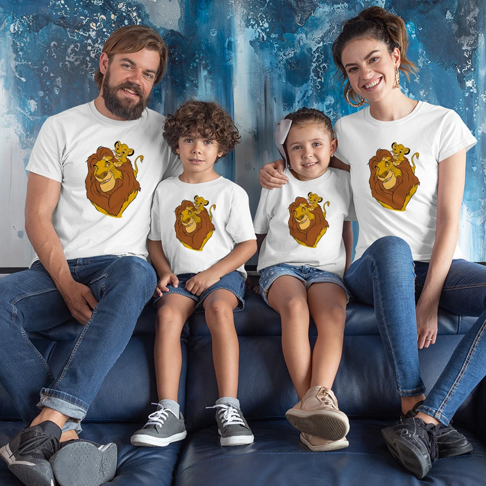 Children Clothes Girl Family Look Aesthetic Fashion Lion King Simba Print Summer Outdoor Comfy White Short Sleeve Baby Tshirt aunt and niece matching outfits Family Matching Outfits