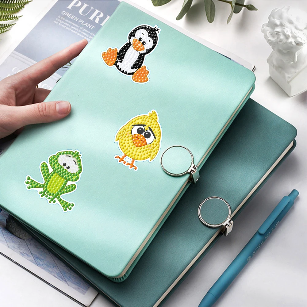 24pcs Animal Gem Sticker Diamond Painting Stickers Kits Art Crafts Handmade DIY Cartoon Stickers for Kids Beginner Children Gift