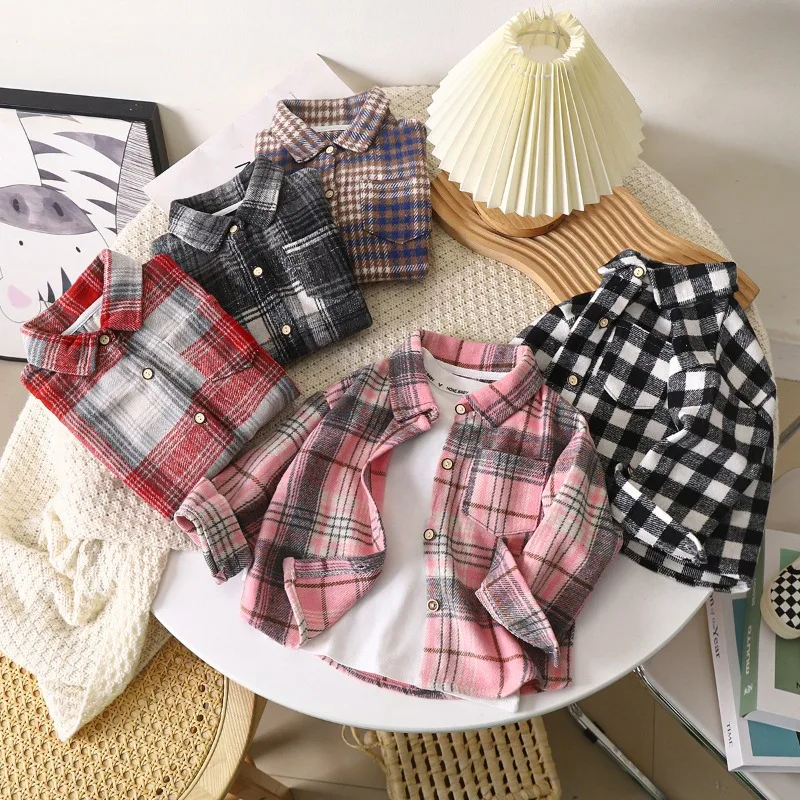 Boys' Long Sleeved Autumn Checkered Shirt Children's Retro Color Patchwork Cardigan Lapel Top Coat kids shirts