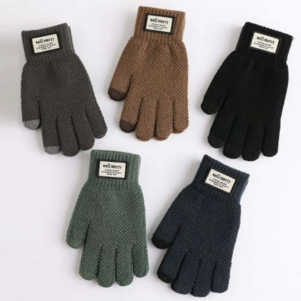 

Women Five-finger Jacquard Plus Velvet Touch Screen Gloves Male Gloves Knitted Mittens Men Touchscreen Gloves Driving Gloves