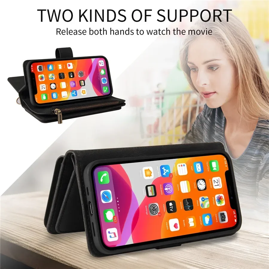 Leather Zipper Wallet Case with 15-Card Slots