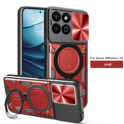 Slide Camera Lens Phone Case with Magnetic Ring Stand Holder and Shockproof Back Cover for Honor 200 smart 5G (Js-Red)