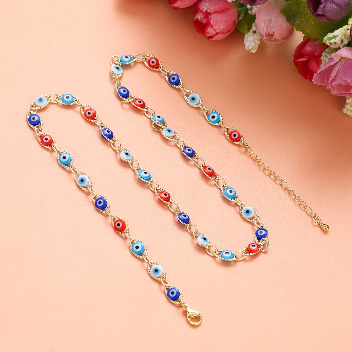 2023 Women's Blue Turkish Evil Eyes Necklace for Women Fashion Gold Color Stainless Steel Necklaces Enamel Bead Jewelry Gift