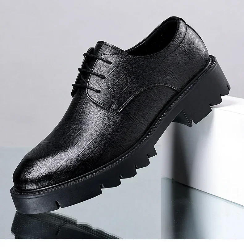 Zapatos de cuero de vaca con tacón oculto de 8/10CM para hombre