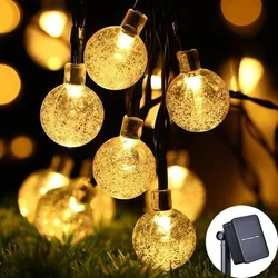 Solar Crystal Globe LED String Lights - Outdoor Decorative Fairy Lights for Garden and Party Decor (Solar warm light)
