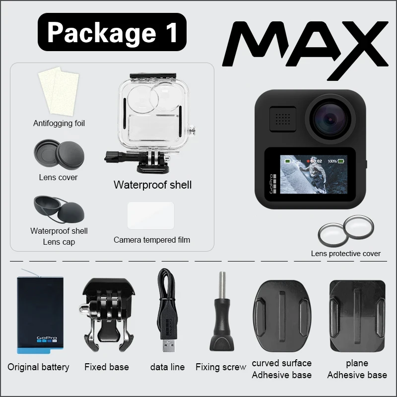  GoPro MAX - Waterproof 360 + Traditional Camera with Touch  Screen Spherical 5.6K30 HD Video 16.6MP 360 Photos 1080p Live Streaming  Stabilization - Bundle with SD Card, Sport Accessory Kit : Electronics