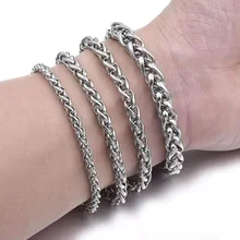 

Men Bracelet Silver Color Stainless Steel Wheat Link Chain Bracelets Male Jewelry Hip Hop Gift 4/5/6/8mm Rock PUNK