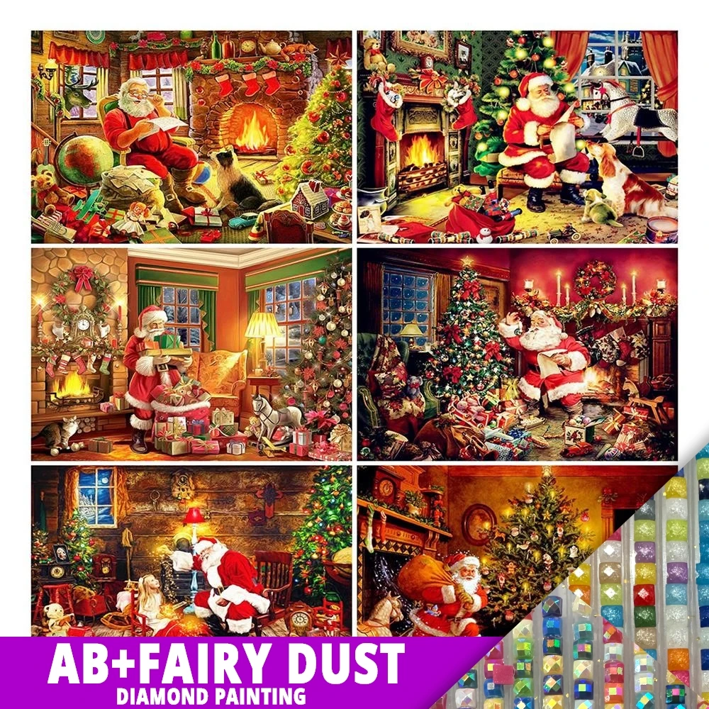 AB Fairy Dust Diy 5d Full Diamond Painting Embroidery Drill Christmas Tree Santa Claus Mosaic Furniture