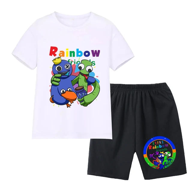 Rainbow friends pajamas set summer children short sleeve t shirt sleepwear pyjamas cartoon blue monster baby