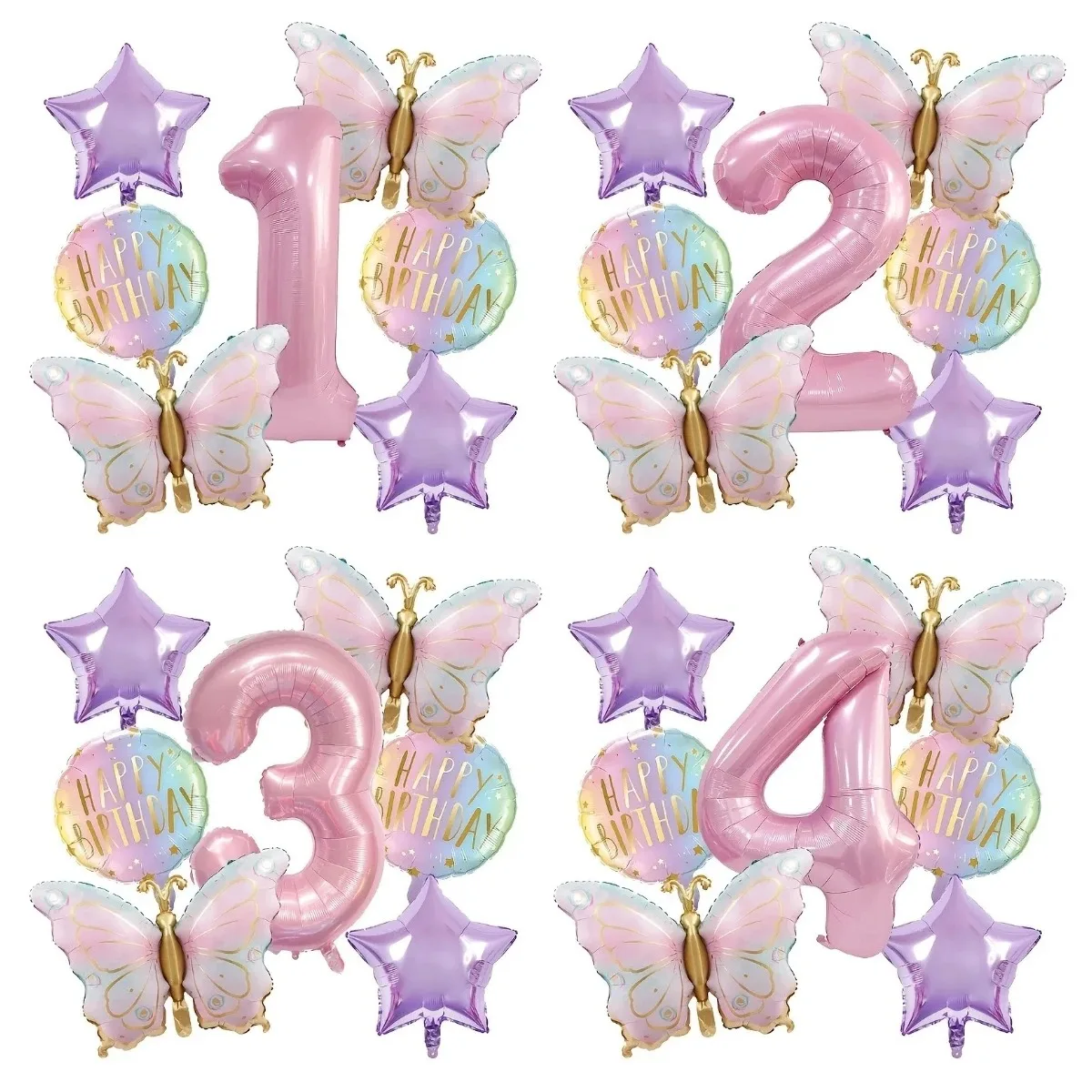 Pink Butterfly & Number Balloon Set - Ideal for Celebrations and Parties