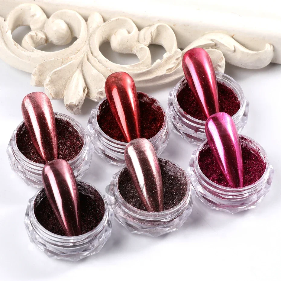 Mirror Red Chrome Nails Glitter Powder Metallic Effect Pigment New Year Style Rubbing Dust Valentine's Y2K Manicure Decor Flash